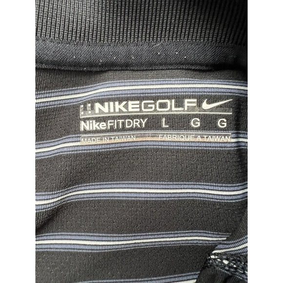 Nike Fit Dry Golf Polo Black White Striped Men’s Size L Large Performance - Picture 4 of 7
